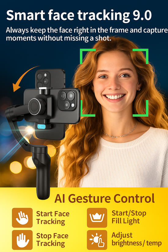 Gimbal Stabilizer for iPhone, Smartphone, 3 axis Stabilizer with AI Active Track
